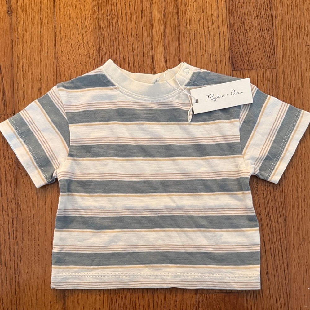 Rylee + Cru Pale Blue and White Striped Short Sleeve Tee